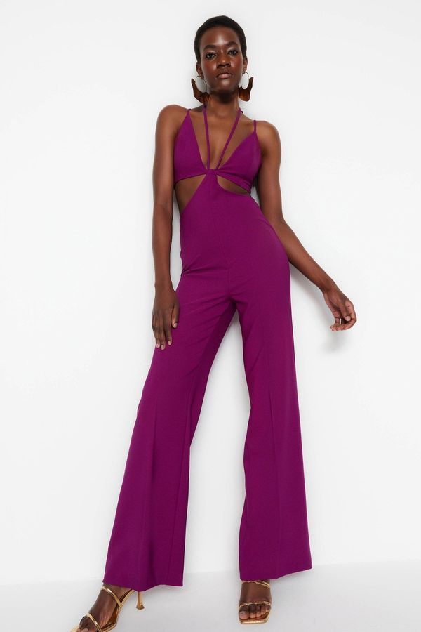Trendyol Trendyol Plum Lined Woven Jumpsuit with Window/Cut Out Detailed, piping