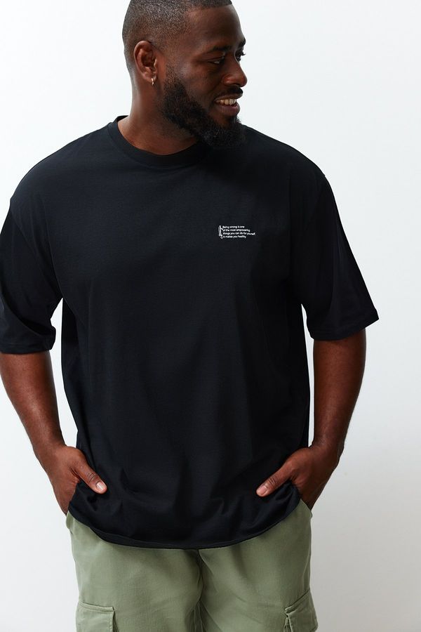 Trendyol Trendyol Plus Size Black Oversize/Wide-Fit 100% Cotton Comfortable Minimal Print T-Shirt