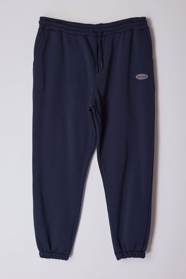 Trendyol Trendyol Plus Size Navy Blue Oversize/Wide Cut Pocket Labeled Sweatpants