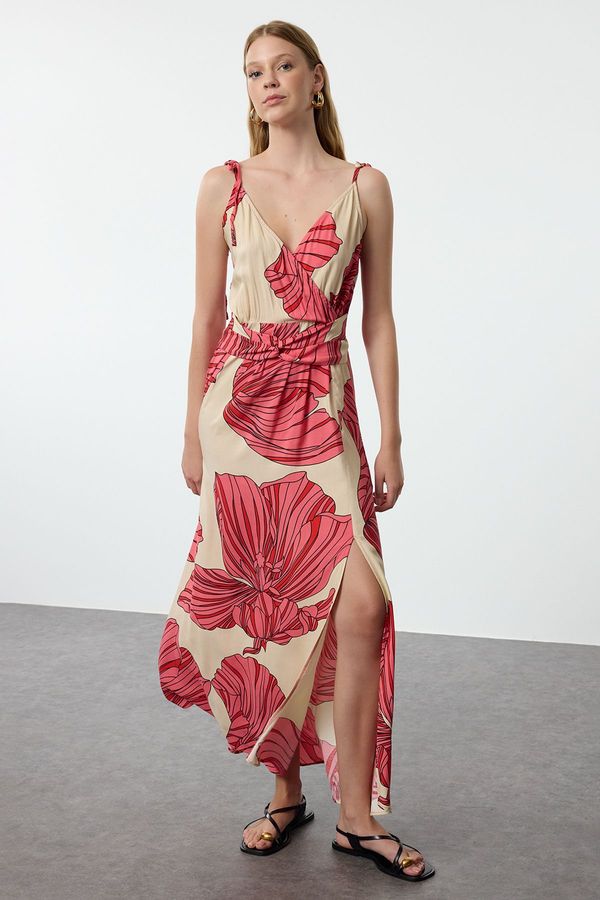 Trendyol Trendyol Pomegranate Blossom Floral Patterned Double Breasted Slit Detailed Maxi Woven Dress