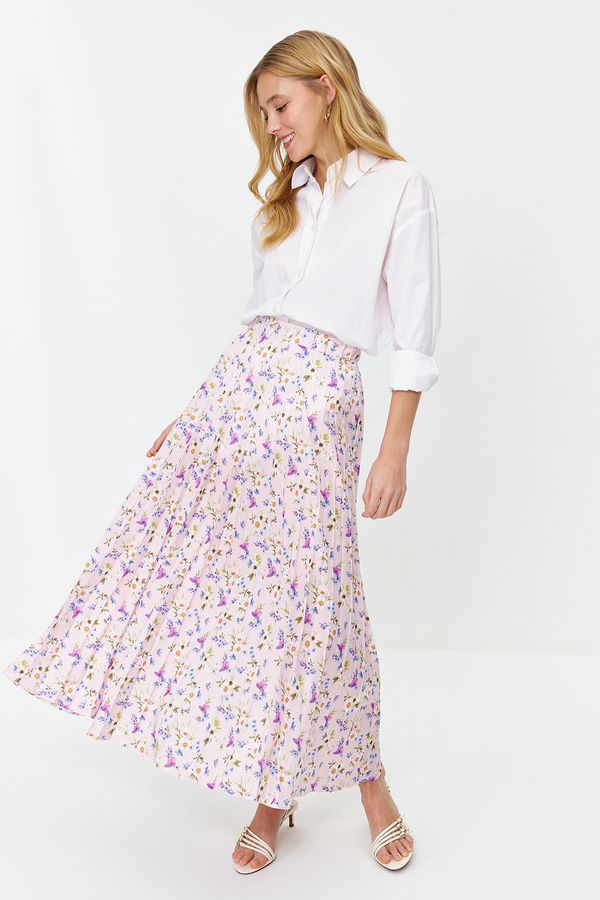 Trendyol Trendyol Powder Floral Pattern Pleated Woven Skirt with Elastic Waist