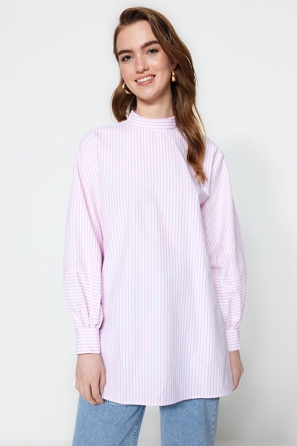 Trendyol Trendyol Powder Gold Buttoned Striped Woven Cotton Tunic