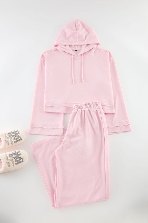 Trendyol Trendyol Powder Hooded Wide Pattern Knitted Pajama Set