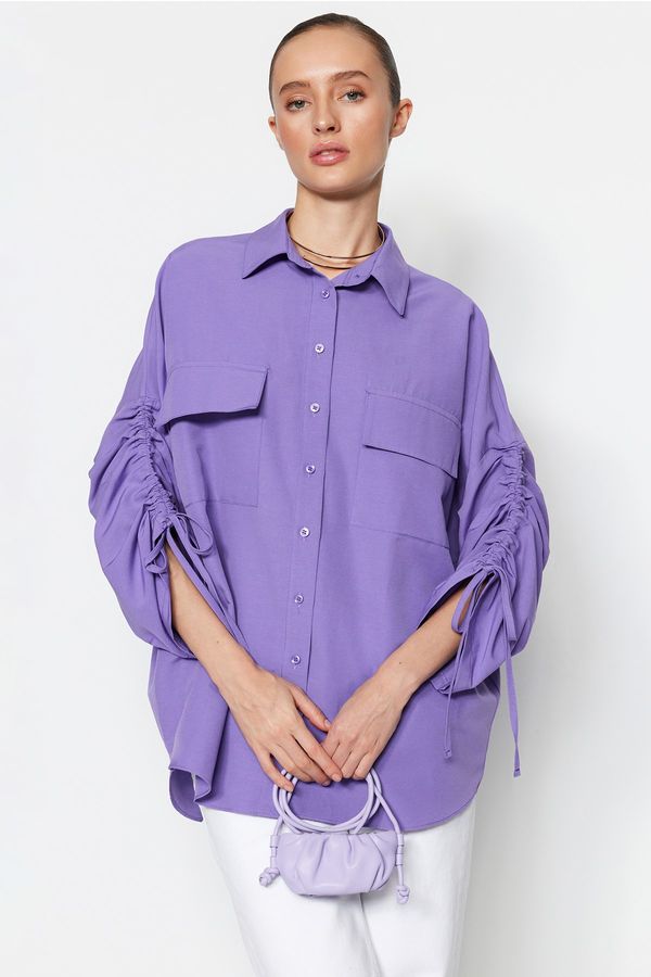 Trendyol Trendyol Purple Adjustable Gathered Detailed Woven Cotton Shirt