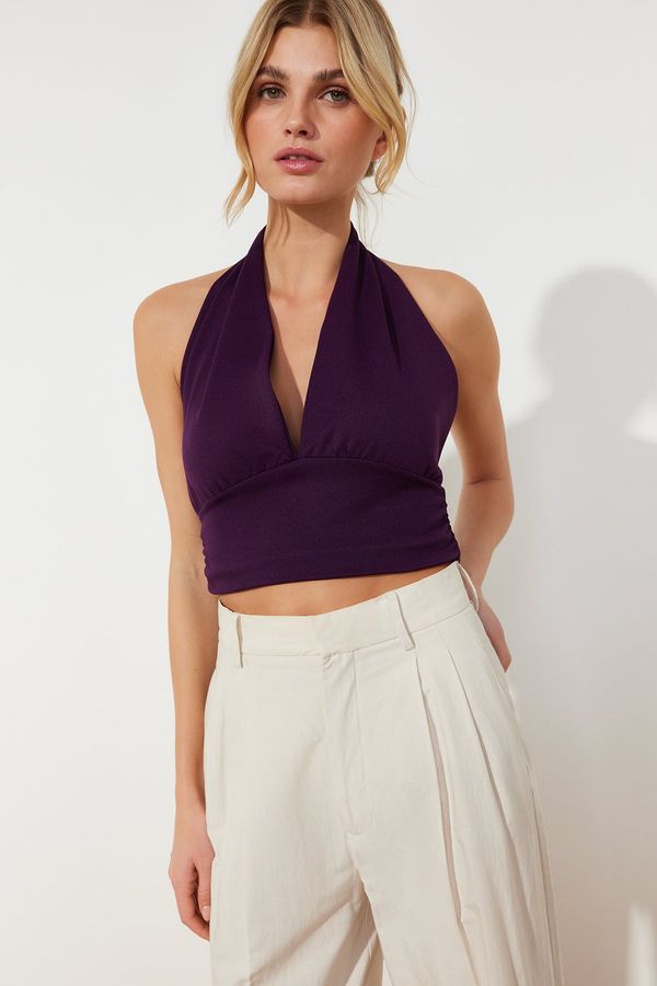 Trendyol Trendyol Purple Barbell Fitted Crop Knitted Blouse