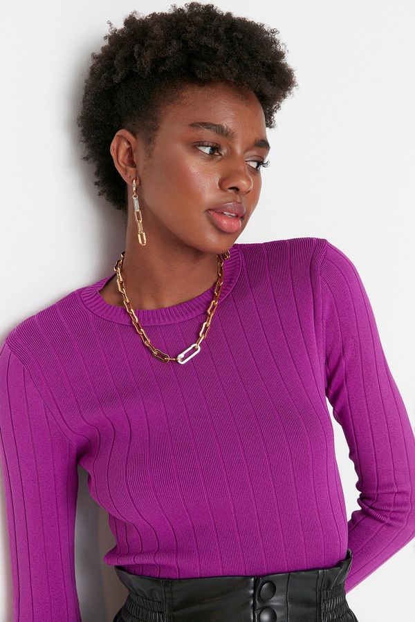 Trendyol Trendyol Purple Basic Crew Neck Knitwear Sweater