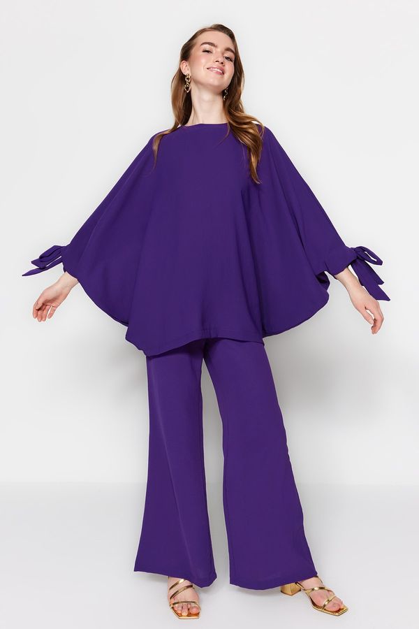 Trendyol Trendyol Purple Bat Sleeve Woven Aerobin Tunic-Pants Suit
