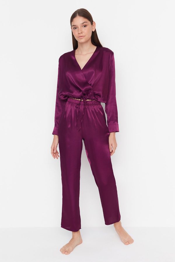 Trendyol Trendyol Purple Double Breasted Collar Waist Detailed Satin Woven Pajamas Set