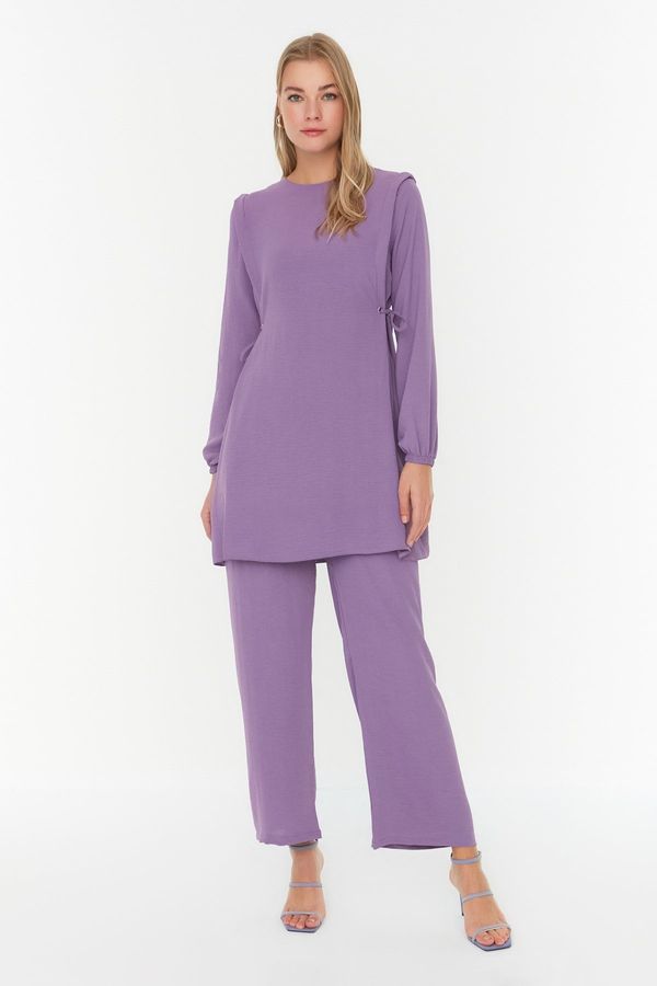 Trendyol Trendyol Purple Eyelet Tie Detailed Aerobin Tunic-Pants Set