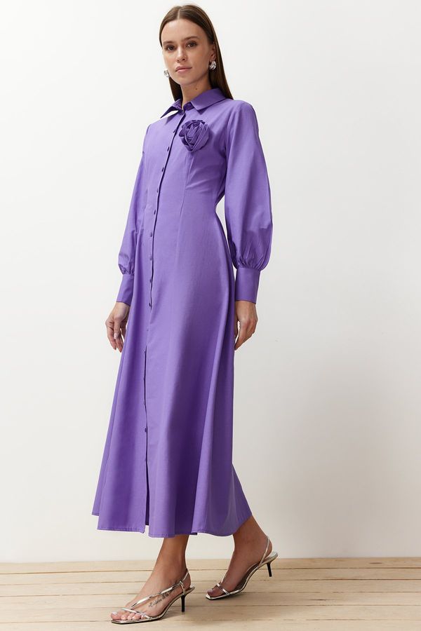 Trendyol Trendyol Purple Flower Detailed Woven Shirt Dress