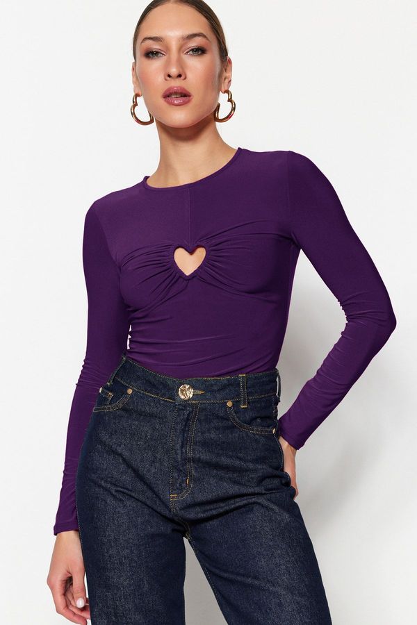 Trendyol Trendyol Purple Knitted Heart Window/Cut Out Detailed Stud Body