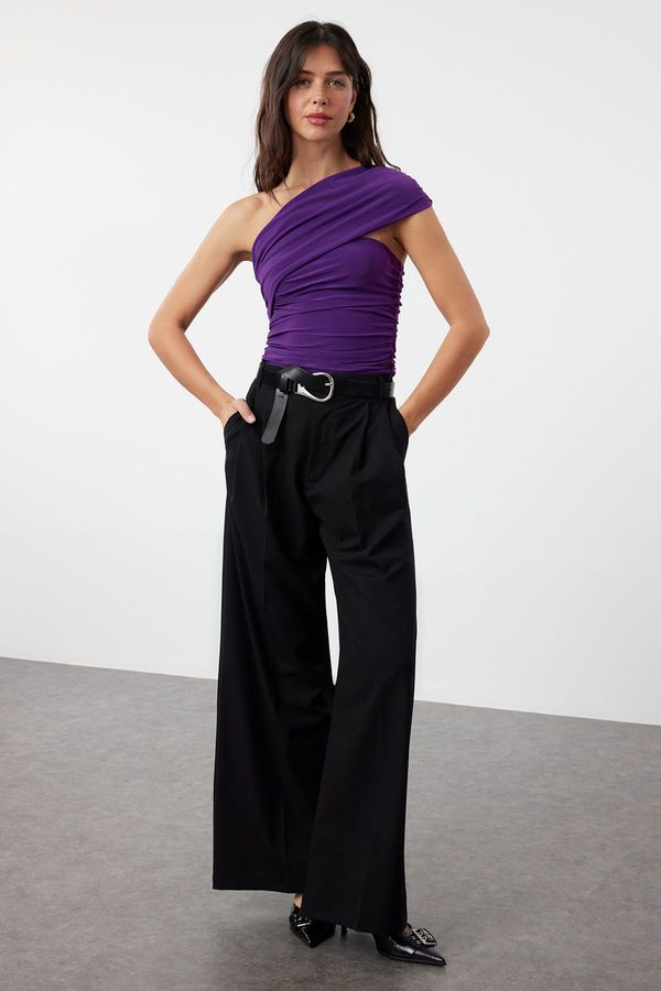 Trendyol Trendyol Purple One Shoulder Detailed Detailed Stretchy Knitted Blouse