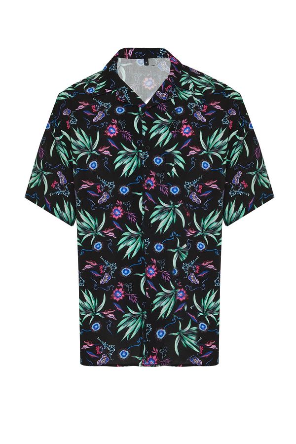 Trendyol Trendyol Purple Oversize Fit 100% Viscose Patterned Short Sleeve Flowy Summer Shirt