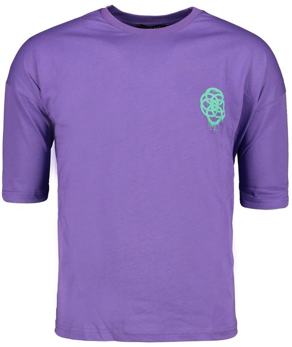 Trendyol Trendyol Purple Oversize/Wide Cut Short Sleeve Geometric Printed 100% Cotton T-shirt