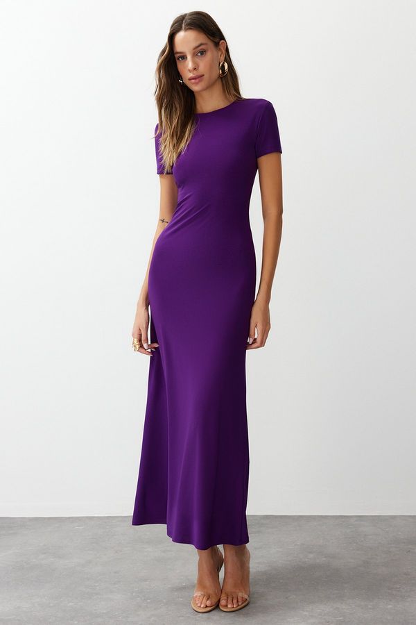 Trendyol Trendyol Purple Short Sleeve Bodycone/Fitting Crew Neck Stretchy Knitted Maxi Pencil Dress