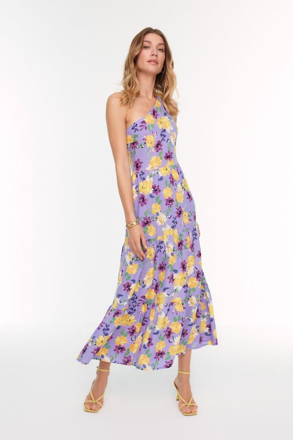 Trendyol Trendyol Purple Single Sleeve Floral Pattern Woven Dress