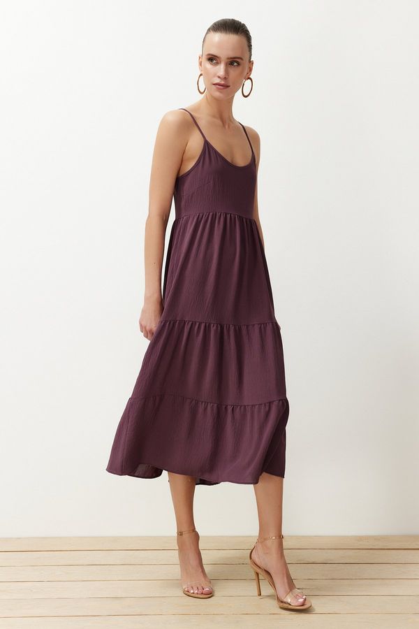 Trendyol Trendyol Purple Skirt Flounce Relaxed Cut Strap Midi Woven Dress