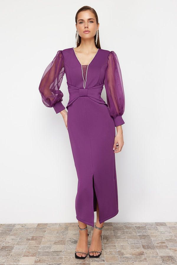 Trendyol Trendyol Purple Tulle Sleeve Detailed Woven Long Evening Dress