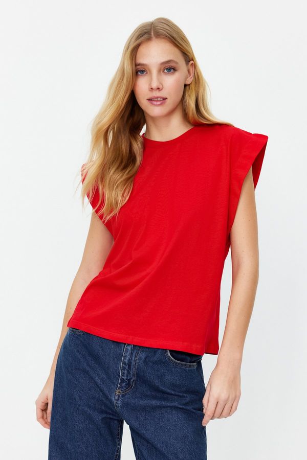 Trendyol Trendyol Red 100% Cotton Wadding Look Basic Crew Neck Knitted T-Shirt