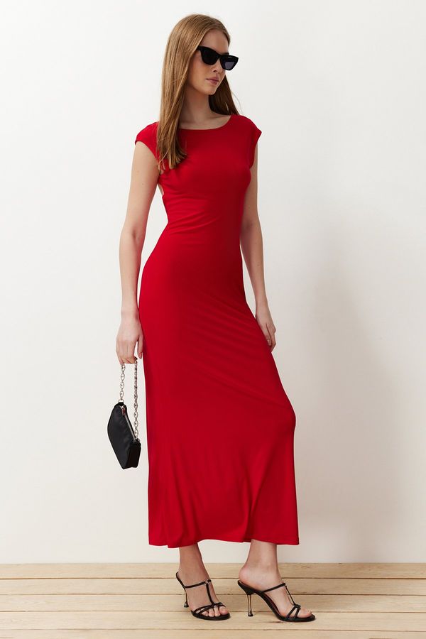 Trendyol Trendyol Red Backless Fitted Knitted Flexible Midi Pencil Dress