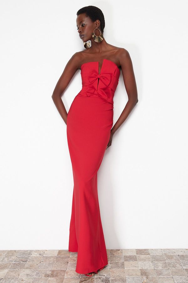 Trendyol Trendyol Red Bow Detailed Woven Long Evening Dress