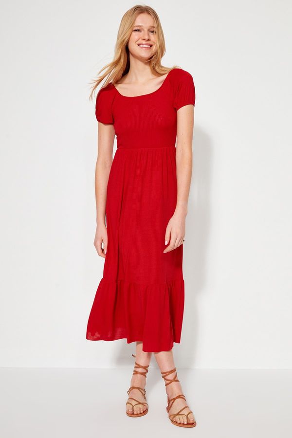Trendyol Trendyol Red Carmen Collar A-Line Maxi Knitted Dress