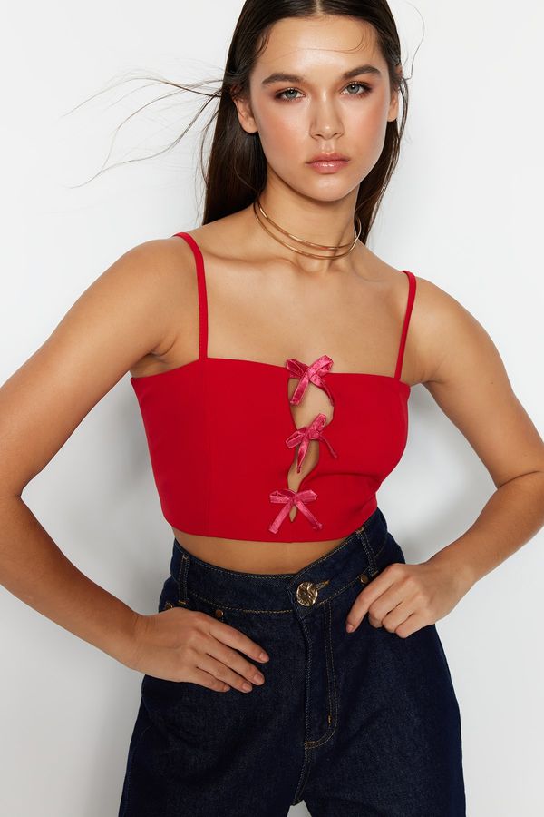 Trendyol Trendyol Red Crop Lined Woven Bustier with Window/Cut Out Detail
