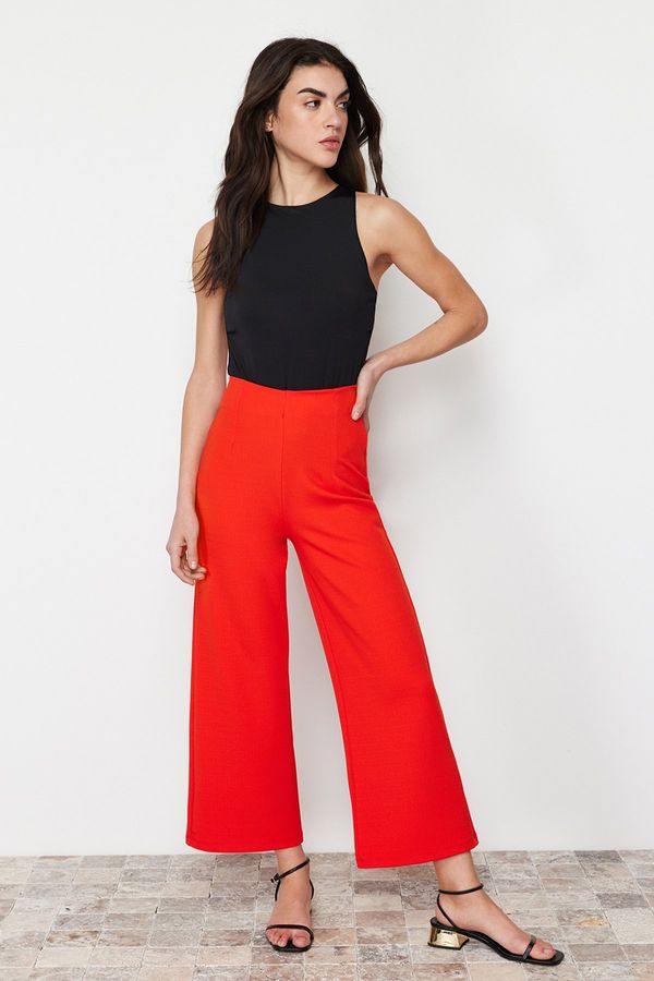 Trendyol Trendyol Red Culotte Fit High Waist Stretch Knitted Trousers