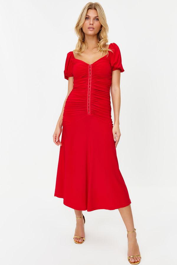 Trendyol Trendyol Red Fitted Knitted Sling Stylish Evening Dress