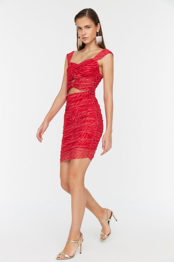Trendyol Trendyol Red- Multi-Colored Ruffle Detailed Dress