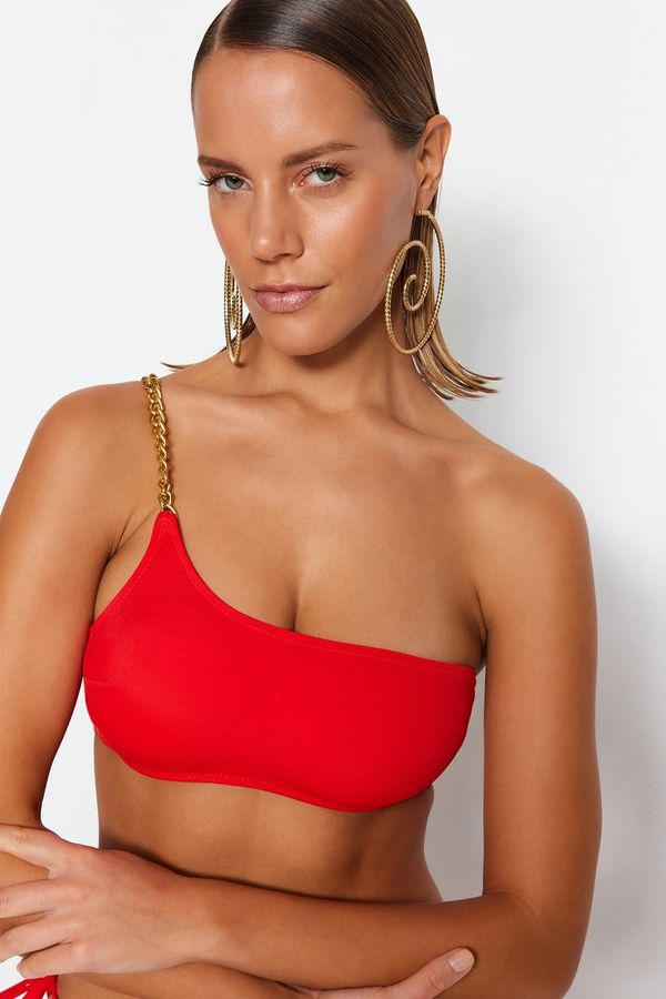 Trendyol Trendyol Red One Shoulder Chain Accessory Bikini Top