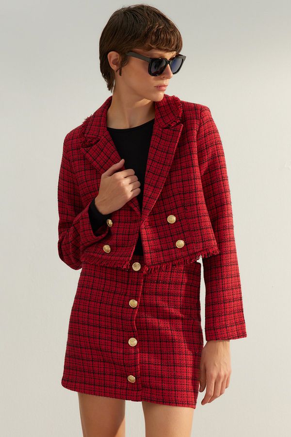 Trendyol Trendyol Red Premium Regular Woven Plaid Blazer Jacket