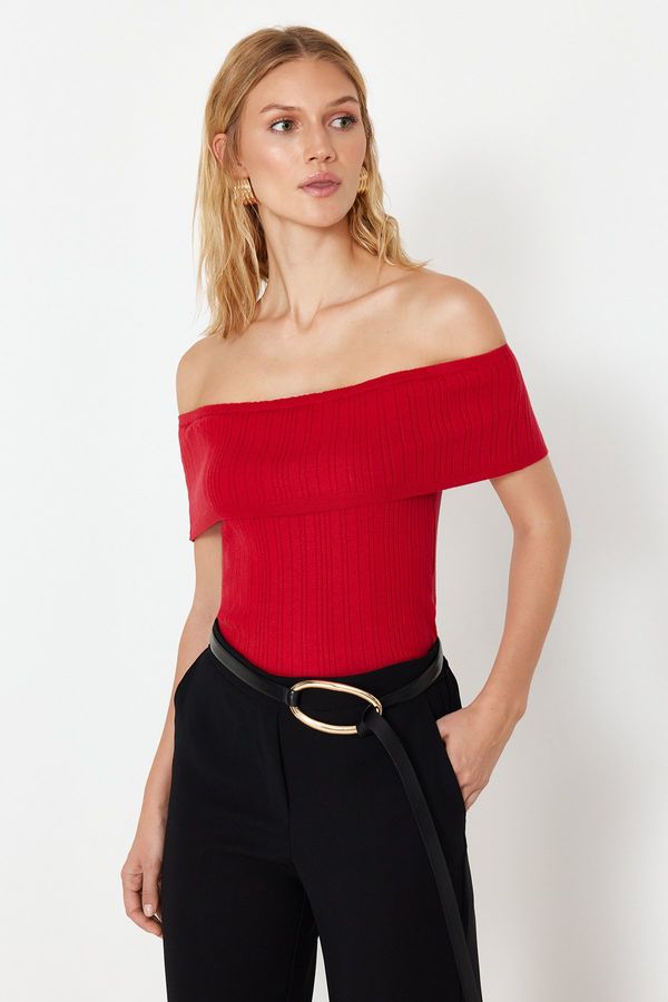 Trendyol Trendyol Red Premium Yarn/Special Yarn Carmen Collar Knitwear Blouse