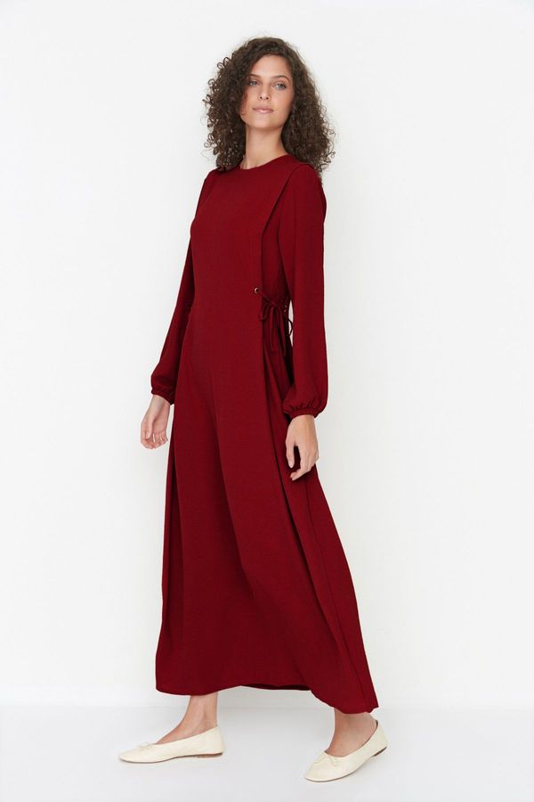 Trendyol Trendyol Red Tie Waist Detail Elastic At The End Of The Sleeve Aerobin Woven Dress