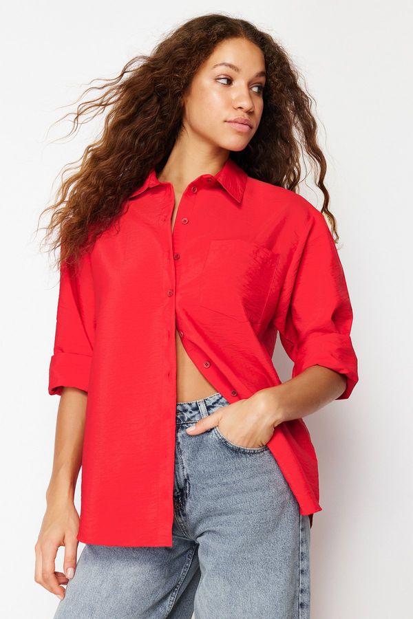 Trendyol Trendyol Red Wide Fit Oversize Woven Shirt