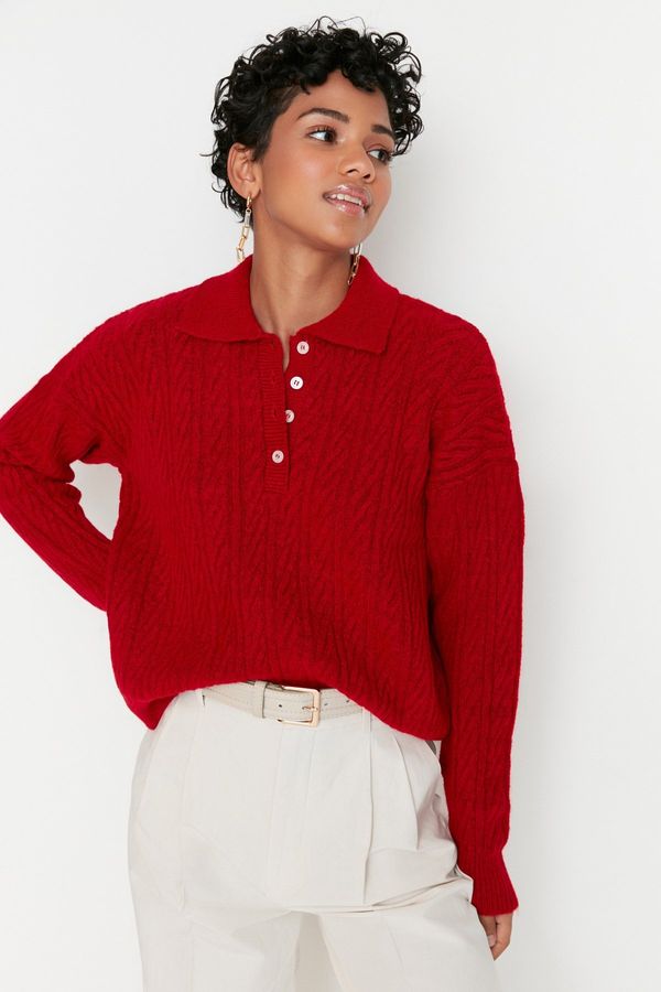 Trendyol Trendyol Red Wide Fit Soft Textured Knitwear Sweater