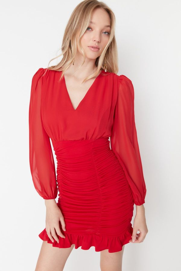 Trendyol Trendyol Red Wrap-around Gimped V-Neck Mini Woven Dress