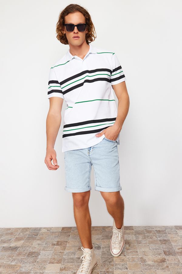 Trendyol Trendyol Regular/Normal Cut Short Sleeve Striped Pique Label Buttoned Polo Neck T-Shirt