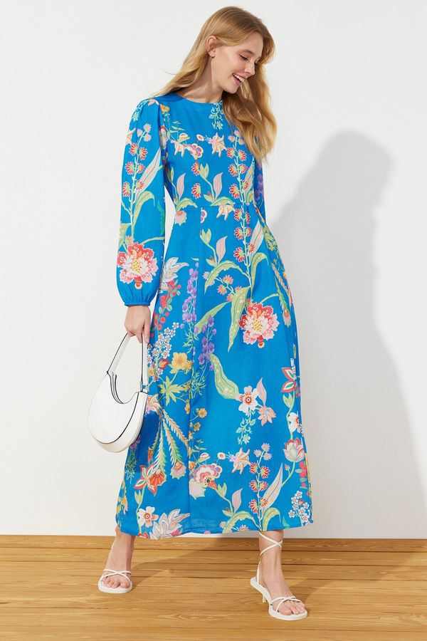 Trendyol Trendyol Saks Floral Patterned Woven Linen Look Dress