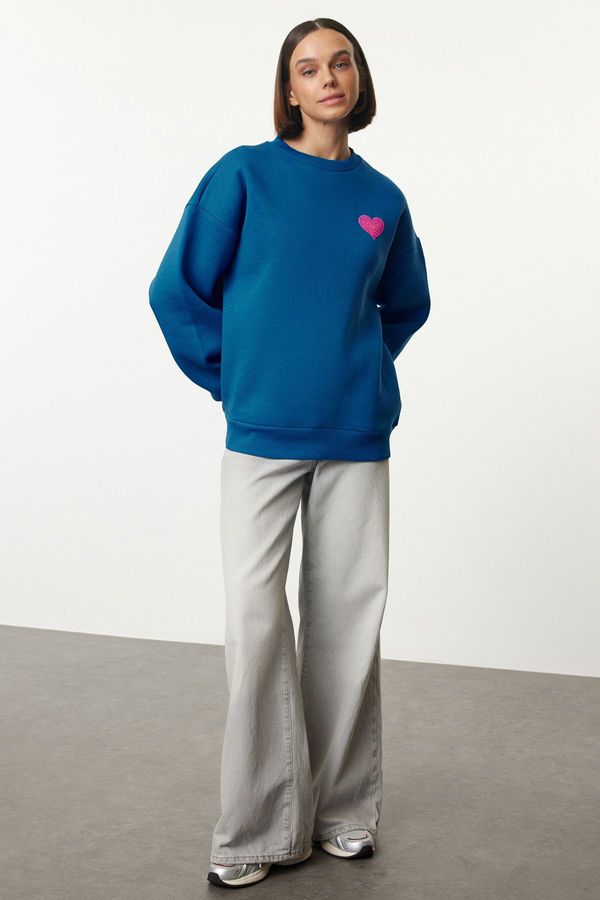 Trendyol Trendyol Saks Thick Inside Fleece Chest and Back Embossed Oversize Knitted Sweatshirt