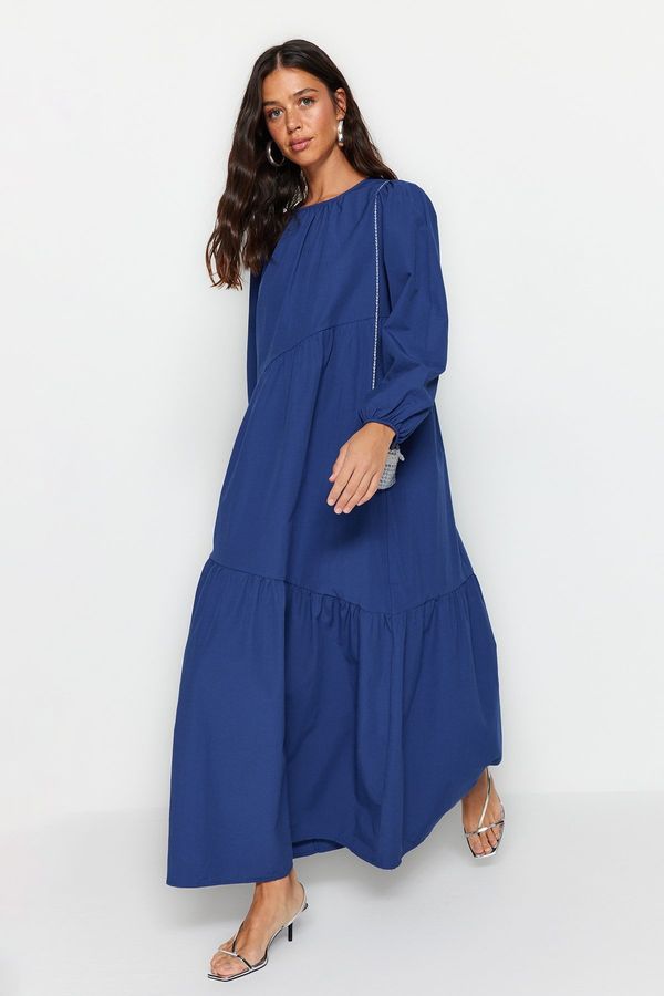 Trendyol Trendyol Sax Gathered Detailed Wide Fit Cotton Woven Dress