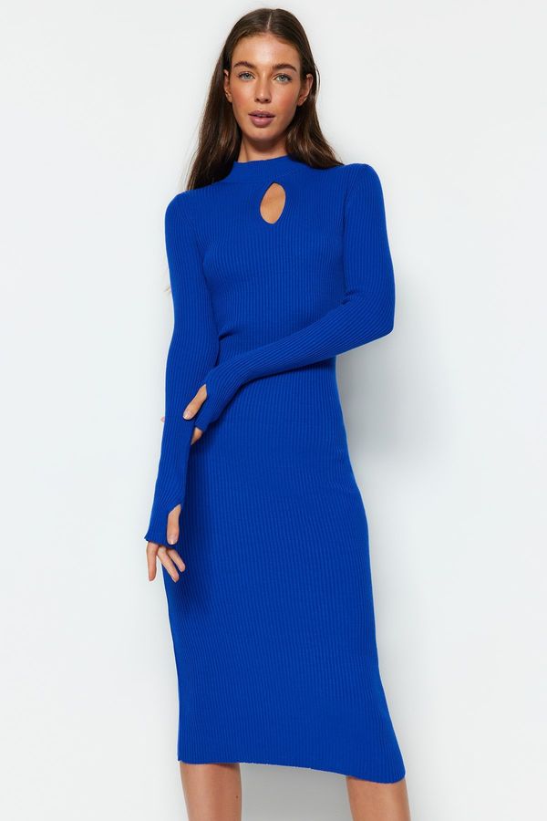 Trendyol Trendyol Sax Midi Knitwear Window/Cut Out Dress