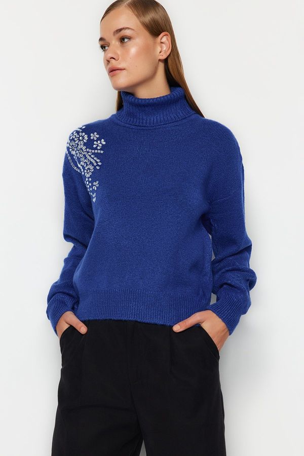 Trendyol Trendyol Sax Stone Detailed Turtleneck Knitwear Sweater