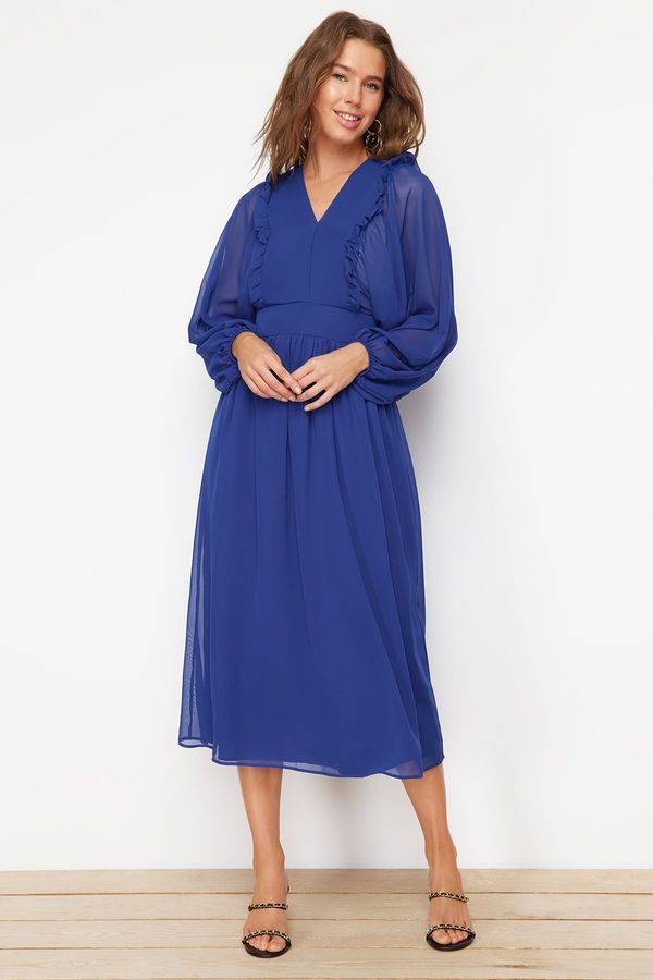 Trendyol Trendyol Saxe Blue Minimally Patterned Chiffon Lined Woven Dress