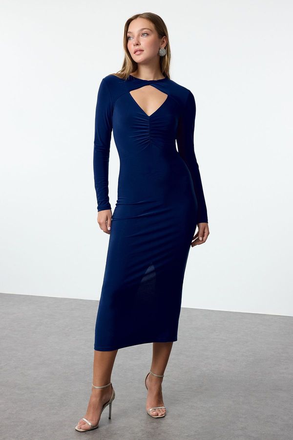 Trendyol Trendyol Saxe Body-Sit Window/Cut Out Detailed Knitted Draped Chic Evening Dress