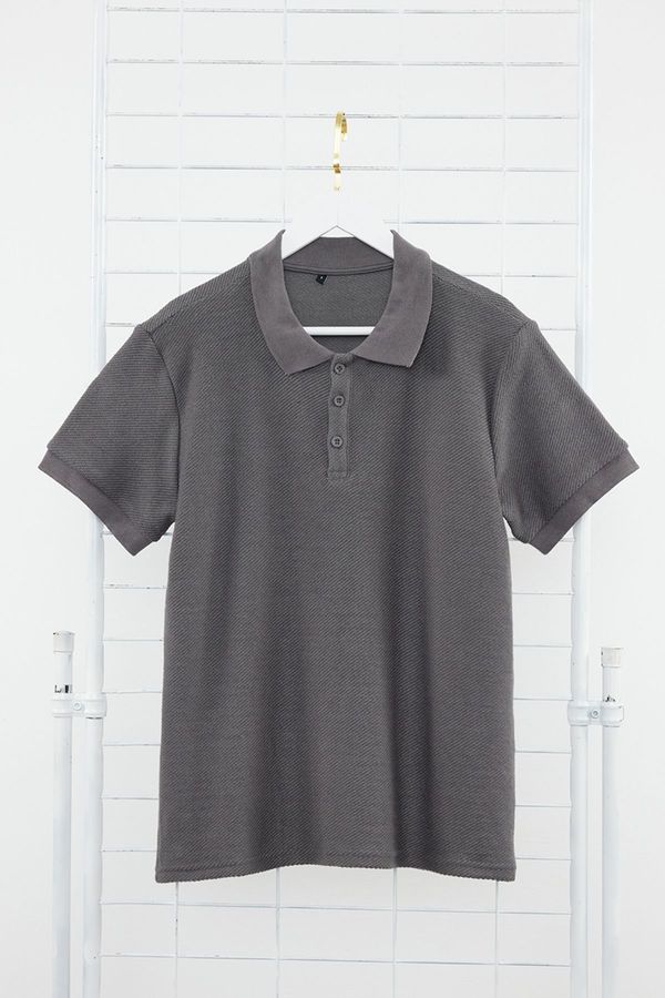 Trendyol Trendyol Smoked Regular/Normal Cut Short Sleeve Textured Buttoned Polo Neck T-shirt