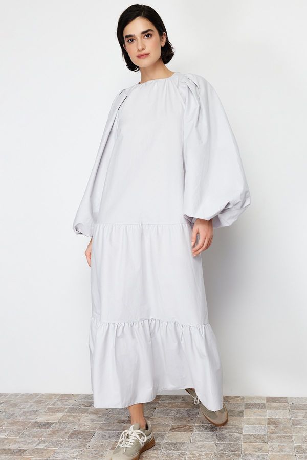 Trendyol Trendyol Stone Balloon Sleeve Layered Cotton Woven Dress