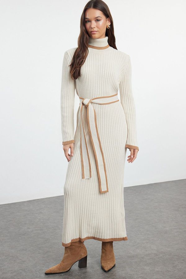 Trendyol Trendyol Stone Belted Mink Bib Knit Dress