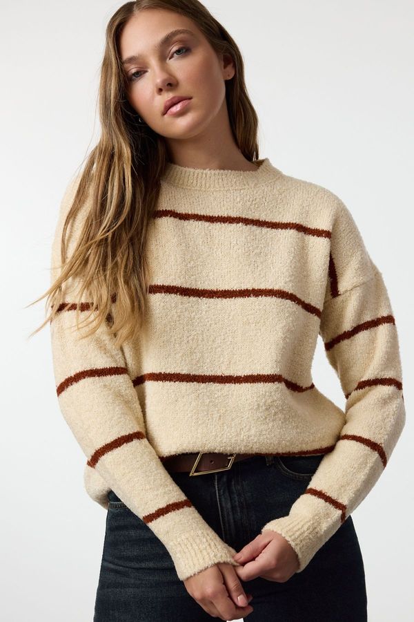 Trendyol Trendyol Stone Boucle Striped Knitted Sweater