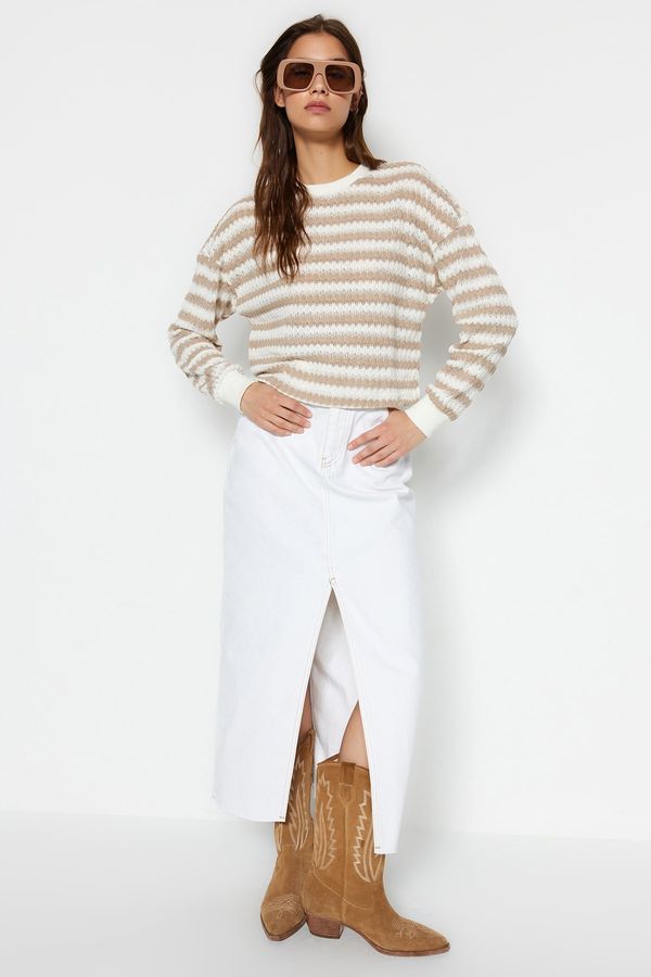 Trendyol Trendyol Stone Cotton Striped Knitwear Sweater